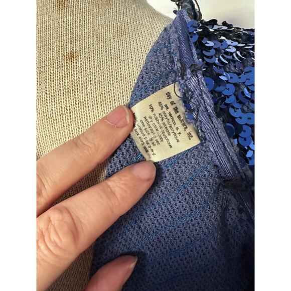 Blue Sequin Vintage Cardigan Style Blouse Size Medium - Picture 7 of 8